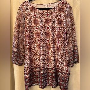 Dressbarn colorful tunic top with sheer 3/4 sleeves sz. XL